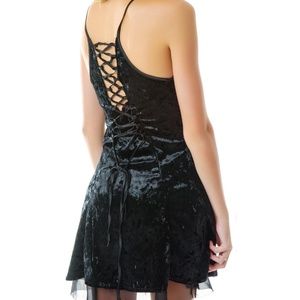Unif Pyre black velvet lace up dress